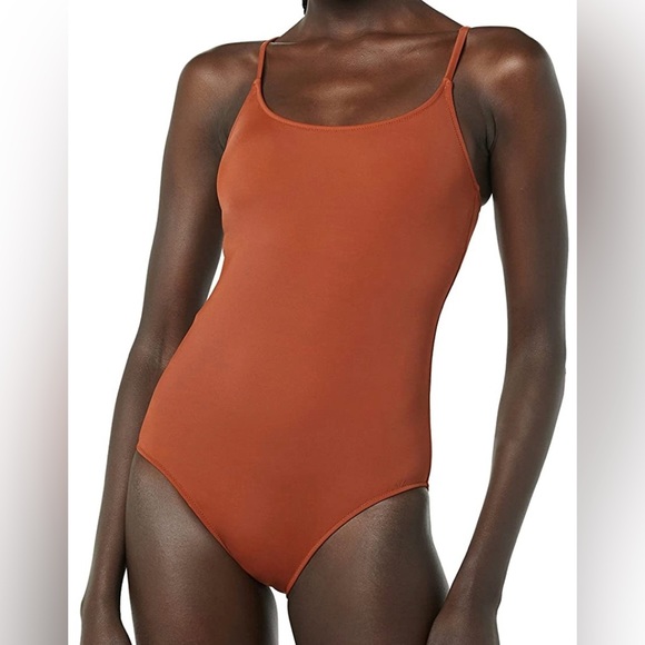 Amazon Essentials Thin Strap Scoop Neck One-Piece Swimsuit – Brown (Size M) - Picture 2 of 9